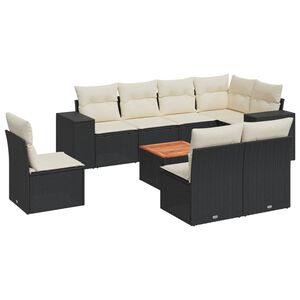 vidaXL 9 Piece Garden Sofa Set with Cushions Black Poly Rattan