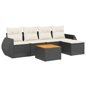 vidaXL 6 Piece Garden Sofa Set with Cushions Black Poly Rattan