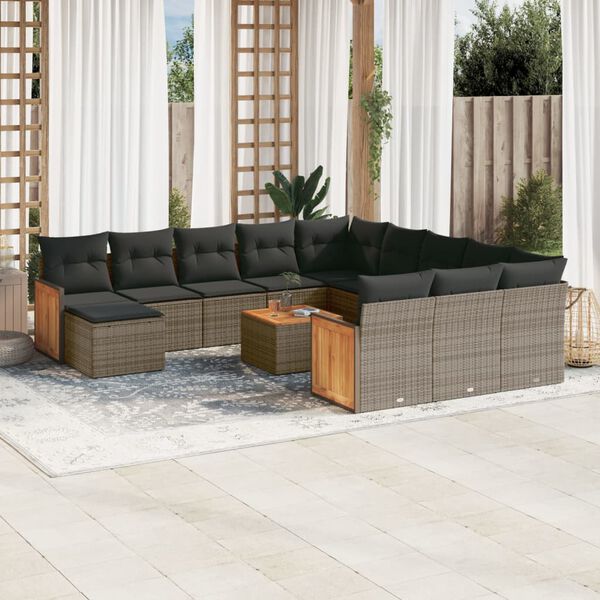 vidaXL 13 Piece Garden Sofa Set with Cushions Grey Poly Rattan