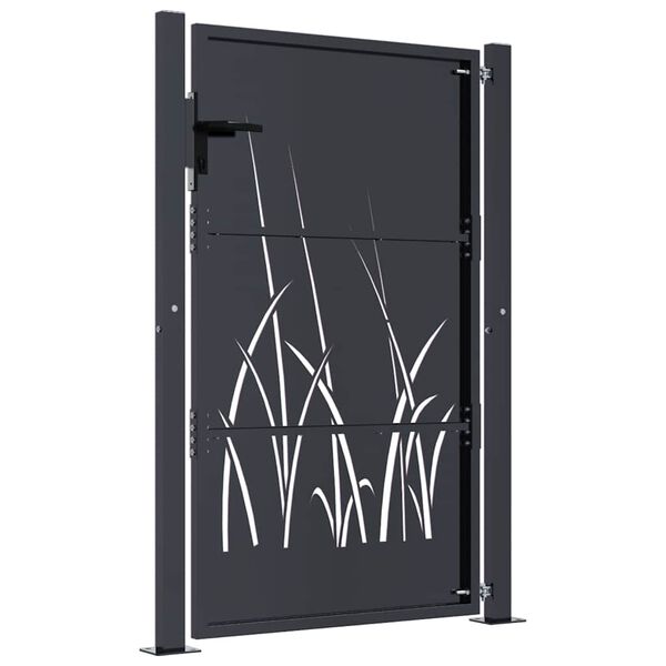 vidaXL Garden Gate Anthracite 100x150 cm Steel Grass Design