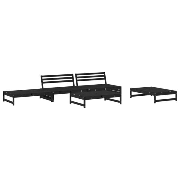 vidaXL 5 Piece Garden Lounge Set with Cushions Black Solid Wood