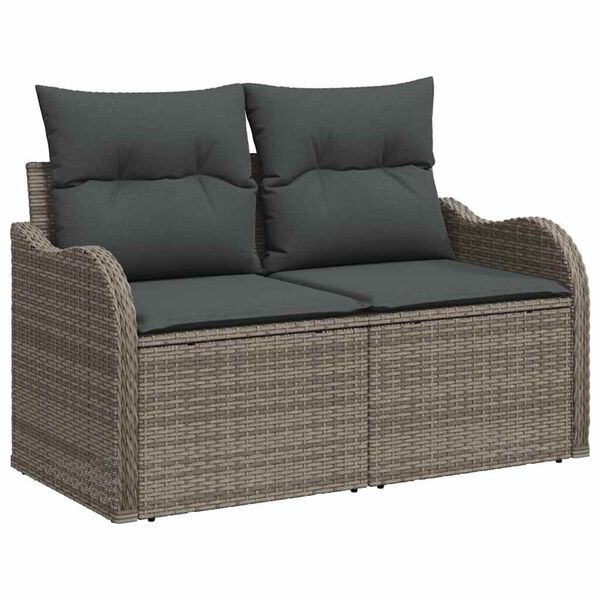 vidaXL Garden Sofa Set with Cushion 8 pcs Grey Poly Rattan