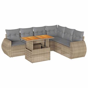 vidaXL 7 Piece Garden Sofa Set with Cushions Beige Poly Rattan