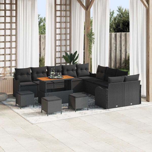 vidaXL Garden Sofa Set Height-Adjustable 14 pcs Black Poly Rattan