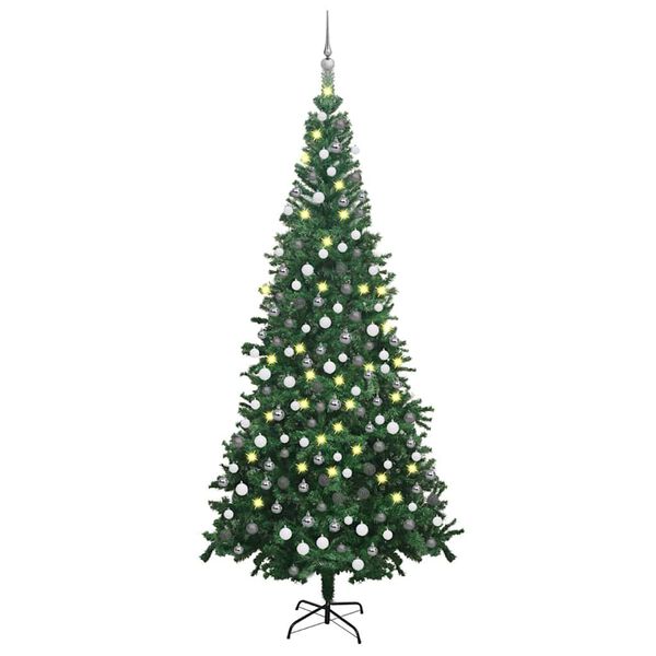 vidaXL Artificial Pre-lit Christmas Tree with Ball Set L 240 cm Green