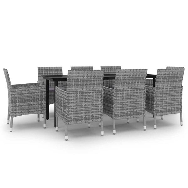 vidaXL 9 Piece Garden Dining Set with Cushions Poly Rattan and Glass