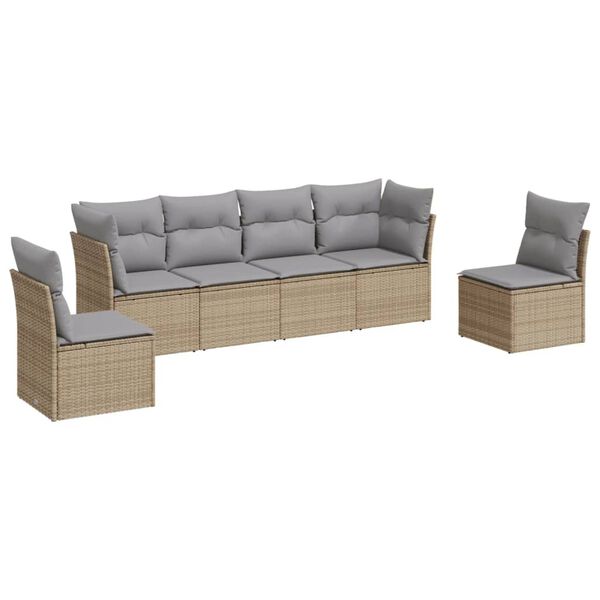 vidaXL 6 Piece Garden Sofa Set with Cushions Beige Poly Rattan