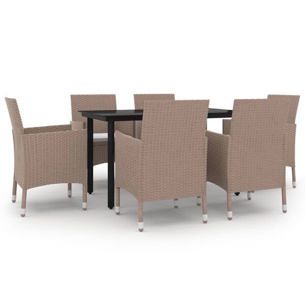 vidaXL 7 Piece Garden Dining Set with Cushions Poly Rattan and Glass