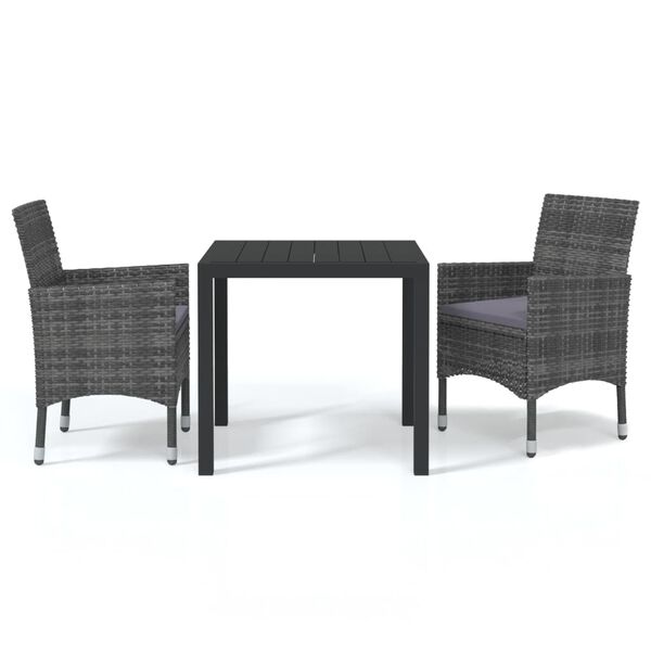 vidaXL 3 Piece Garden Dining Set with Cushions Poly Rattan Grey
