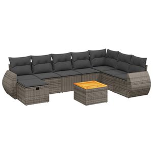 vidaXL 9 Piece Garden Sofa Set with Cushions Grey Poly Rattan