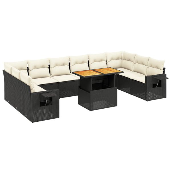 vidaXL 11 Piece Garden Sofa Set with Cushions Black Poly Rattan