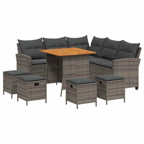 vidaXL 6 Piece Garden Sofa Set with Cushions L-shaped Grey Poly Rattan
