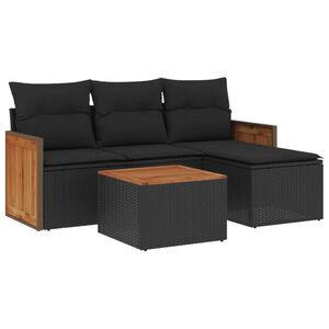 vidaXL 5 Piece Garden Sofa Set with Cushions Black Poly Rattan