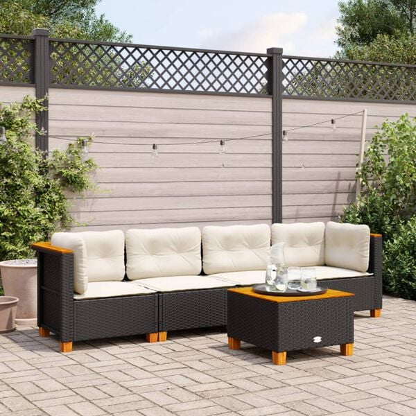 vidaXL 5 Piece Garden Sofa Set with Cushions Black Poly Rattan