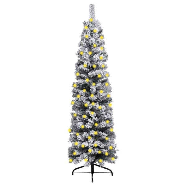 vidaXL Slim Pre-lit Christmas Tree with Flocked Snow Green 150 cm PVC