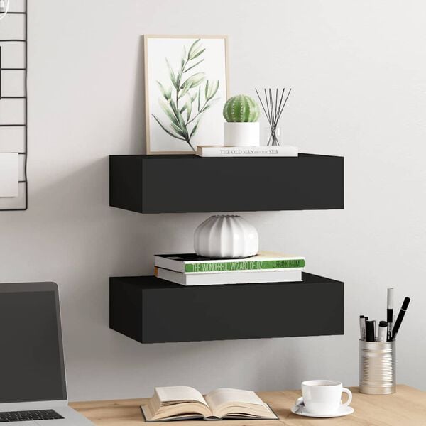 vidaXL Wall-mounted Drawer Shelves 2 pcs Black 40x23.5x10cm MDF