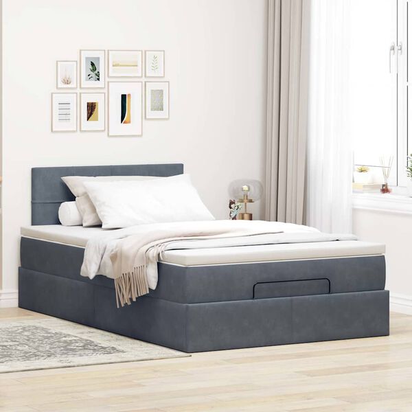 vidaXL Ottoman Bed with Mattress Dark Grey King Single Velvet
