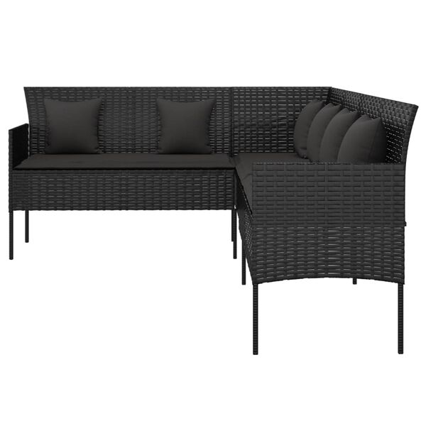 vidaXL L-shaped Garden Sofa with Cushions Black Poly Rattan