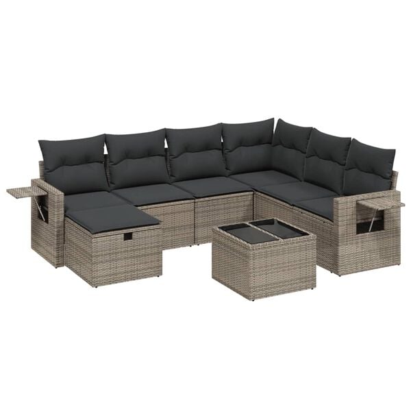 vidaXL 8 Piece Garden Sofa Set with Cushions Grey Poly Rattan
