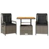 vidaXL 3 Piece Garden Dining Set with Cushions Grey Poly Rattan