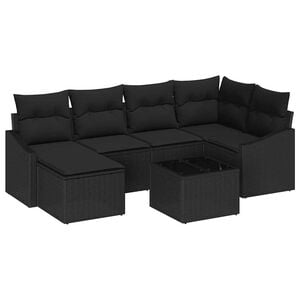vidaXL Garden Dining Set with Cushion with Storage 7 pcs Black