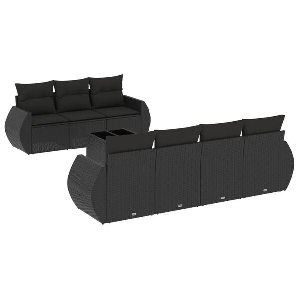 vidaXL 8 Piece Garden Sofa Set with Cushions Black Poly Rattan