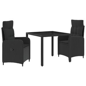 vidaXL Outdoor Dining Set 3 pcs Black Poly Rattan