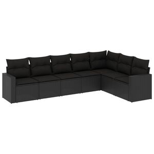 vidaXL 7 Piece Garden Sofa Set with Cushions Black Poly Rattan