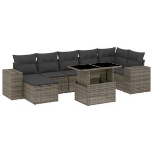 vidaXL 8 Piece Garden Sofa Set with Cushions Grey Poly Rattan