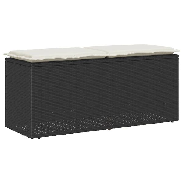 vidaXL Garden Bench with Cushion Black 110x40x44 cm Poly Rattan