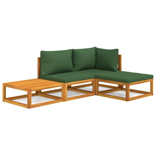 vidaXL 4 Piece Garden Lounge Set with Green Cushions Solid Wood