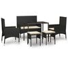 vidaXL 6 Piece Garden Lounge Set with Cushions Black Poly Rattan