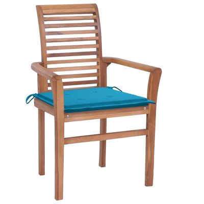 vidaXL Dining Chairs 4 pcs with Blue Cushions Solid Teak Wood