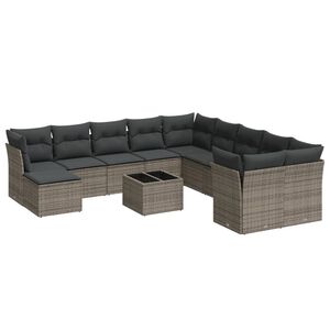 vidaXL 12 Piece Garden Sofa Set with Cushions Grey Poly Rattan