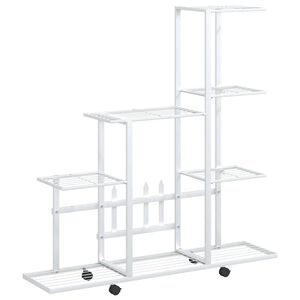 vidaXL Flower Stand with Wheel 94.5x25x92.5 cm White Metal