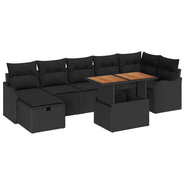 vidaXL Garden Sofa Set with Storage 8 pcs Black Poly rattan