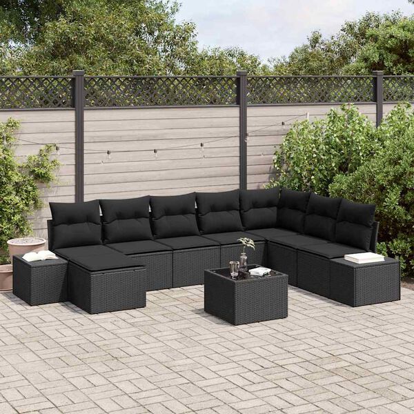 vidaXL Garden Sofa Set with Cushion 9 pcs Poly Rattan