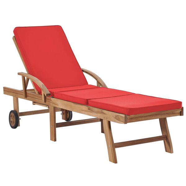 vidaXL Sun Loungers with Cushions 2 pcs Solid Teak Wood Red