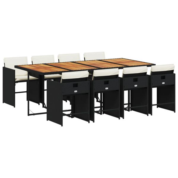 vidaXL 9 Piece Garden Dining Set with Cushions Black Poly Rattan