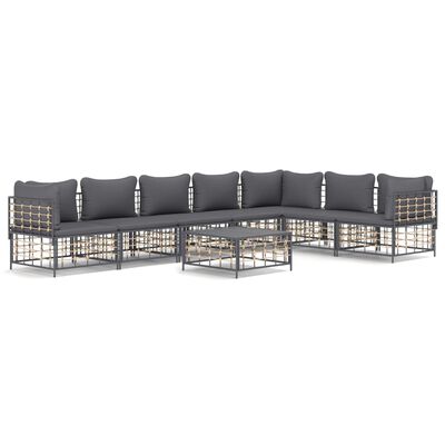 vidaXL 8 Piece Garden Lounge Set with Cushions Anthracite Poly Rattan