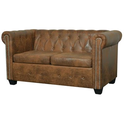 vidaXL Chesterfield Sofa 2-Seater Artificial Leather Brown