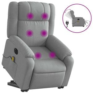 vidaXL Electric Stand up Massage Recliner Chair Light Grey Fabric
