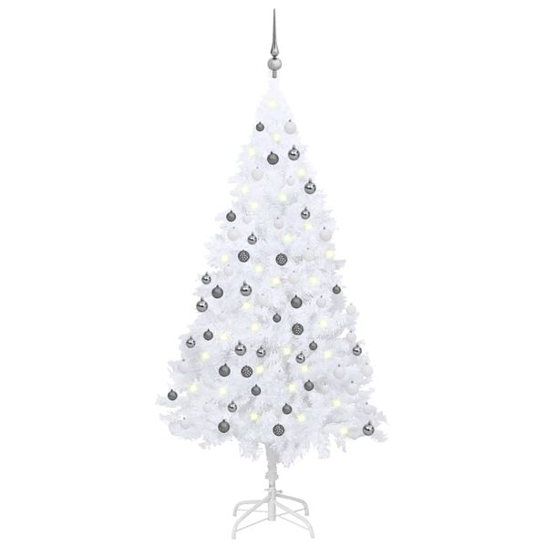 vidaXL Artificial Pre-lit Christmas Tree with Ball Set White 120 cm PVC