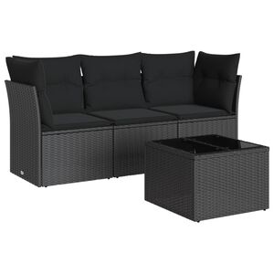 vidaXL 4 Piece Garden Sofa Set with Cushions Black Poly Rattan