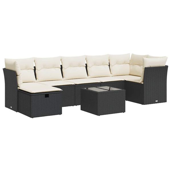 vidaXL 7 Piece Garden Sofa Set with Cushions Black Poly Rattan