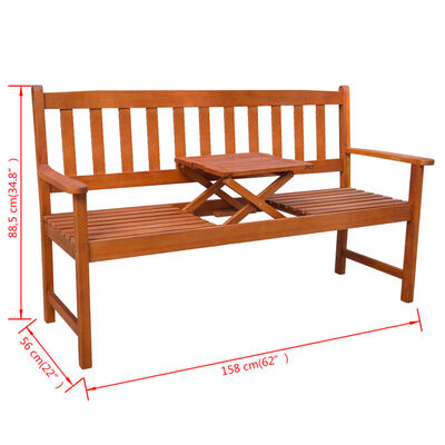 vidaXL Garden Bench with Pop-up Table 158 cm Solid Acacia Wood