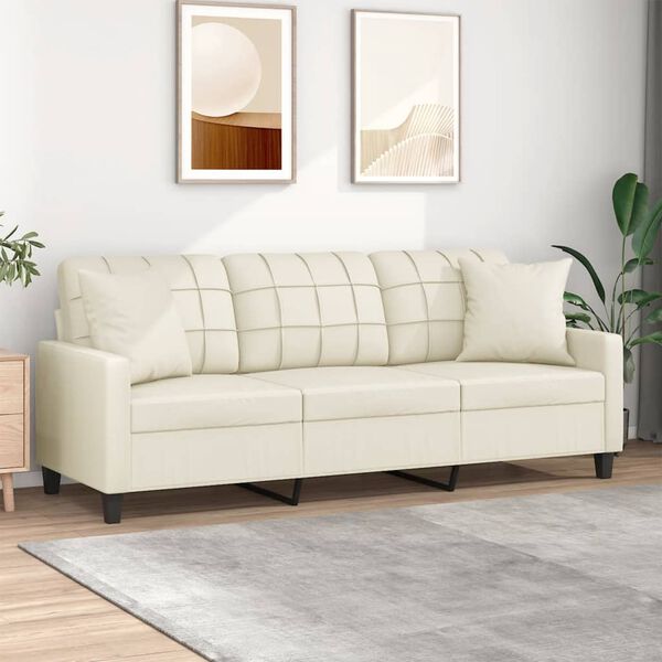 vidaXL 3-Seater Sofa with Throw Pillows Cream 180 cm Faux Leather