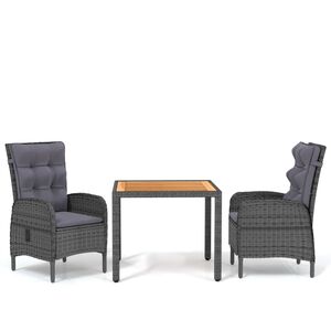 vidaXL 3 Piece Garden Dining Set Poly Rattan Grey