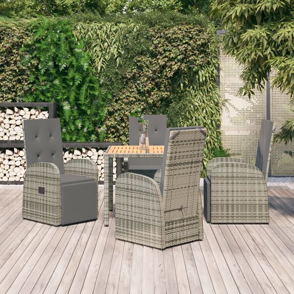 vidaXL 5 Piece Garden Dining Set with Cushions Grey Poly Rattan