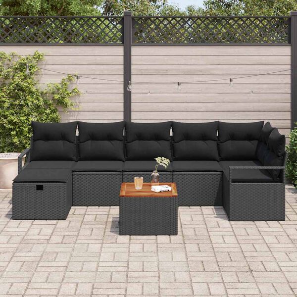 vidaXL Garden Sofa Set with Cushion 8 pcs Black Poly rattan